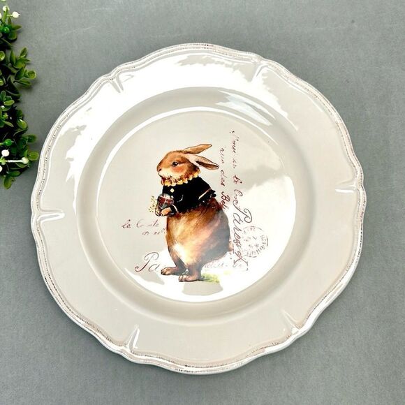 MAGENTA  French Script Easter Bunny Dinner Plate 10.5" - Picture 1 of 10